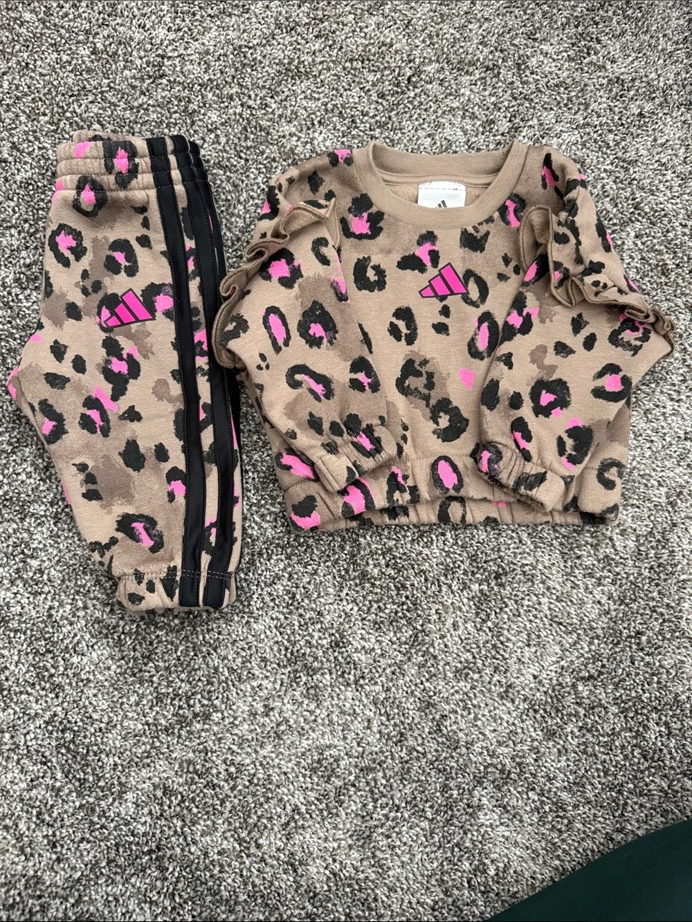 adidas Tan Leopard Print Tracksuit with Pink and Black Accents